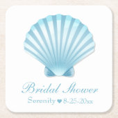 ブルー ターコイズ シェル ビーチ ナウチカル ブライダル シャワー スクエアペーパーコースター (正面)
