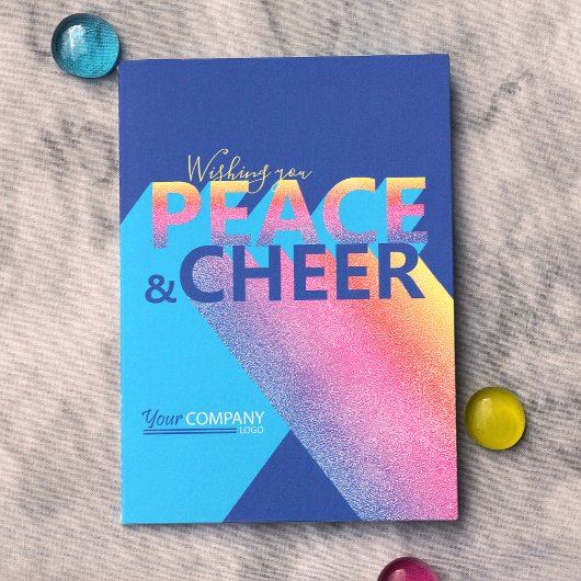 ブルー，ターコイズ，ピンクワードアートホリデーカード 招待状