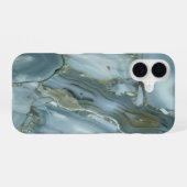 ブルー ターコイズ マーブル デザイン iPhone 16ケース (裏面横)
