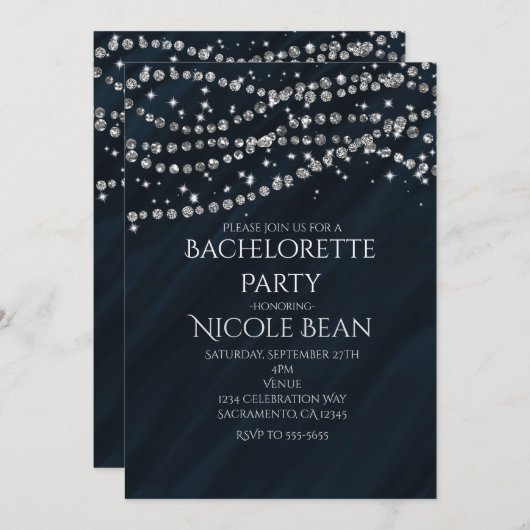 ブルー&ダイアモンドグラマースパークルパーティの招待状 招待状 (正面/裏面)