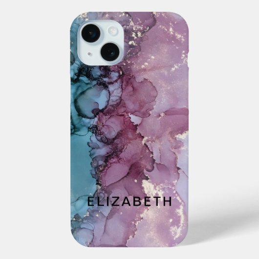 ブルー ダスティピンク ゴールド マーブル 名入れ  Case-Mate iPhoneケース (裏面)