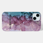 ブルー ダスティピンク ゴールド マーブル 名入れ  Case-Mate iPhoneケース (裏面 (横))