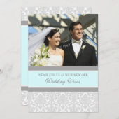 ブルー·ダマスク·フォト結婚の誓いの更新招待状 招待状 (正面/裏面)