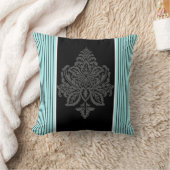 ブルー、ダマスク&ブラックストライプ装飾用クッション クッション (ブランケット)