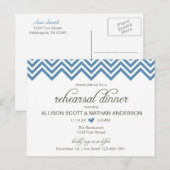 ブルー チェブロン リハーサル ディナー 招待状 ポストカード (正面/裏面)