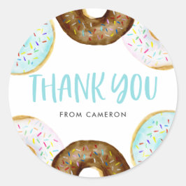 ブルー&チョコレートドーナツ赤ちゃんシャワーありがとう ラウンドシール
