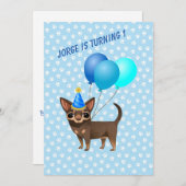 ブルー チワワ 誕生日 招待状 (正面/裏面)