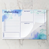 ブルー ティール ウォーターカラー スタインズ デイリー プランナー 大 ペーパーパッド (折り畳み)