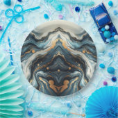 ブルー ティール ゴールド アゲート モダン グラム エレガント ウェディング ペーパープレート (パーティー)