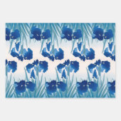 ブルー&ティール（緑がかった色）アイリス ラッピングペーパーシート (正面)