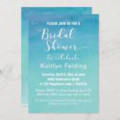 ブルー&ティール（緑がかった色）ウォグラデーションーターカラーブライダルシャワーb 招待状 (正面/裏面)