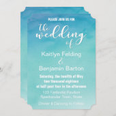 ブルー&ティール（緑がかった色）ウォーグラデーションターカラー結婚式招待状1b 招待状 (正面/裏面)