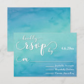 ブルー&ティール（緑がかった色）グラデーションウォータカラーモダンウェディング 出欠カード (正面/裏面)