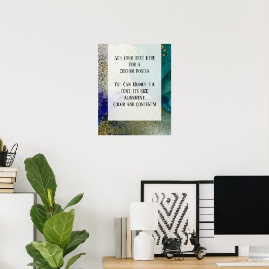 ブルー、ティール(緑がかった色)、グリーン&金ゴールド抽象芸術アルコールインクDIY ポスター (ホームオフィス)
