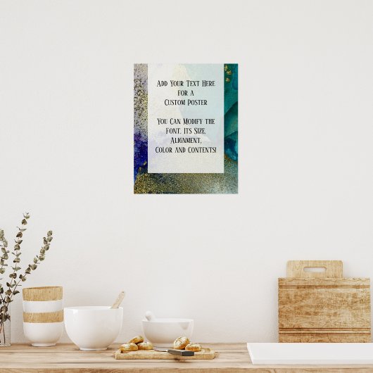 ブルー、ティール(緑がかった色)、グリーン&金ゴールド抽象芸術アルコールインクDIY ポスター (キッチン)