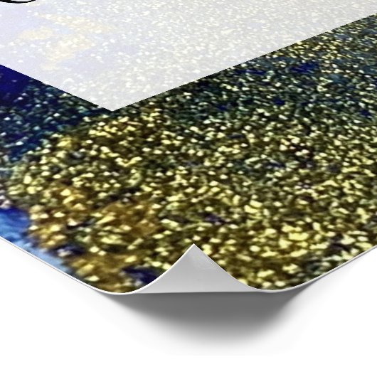 ブルー、ティール(緑がかった色)、グリーン&金ゴールド抽象芸術アルコールインクDIY ポスター (角)