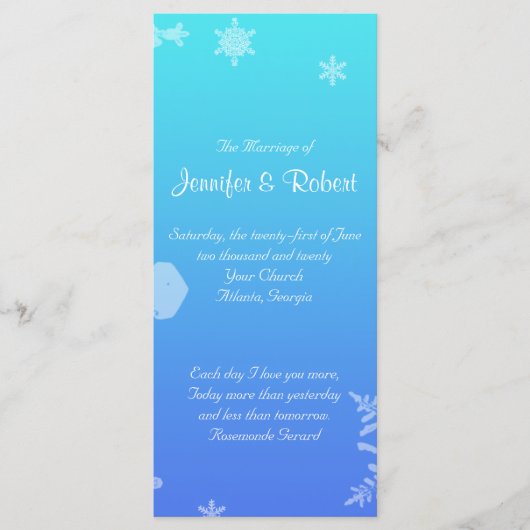 ブルー&ティール（緑がかった色）スノーフレークポー結婚式 プログラム (正面)