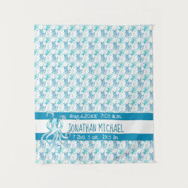 ブルー&ティール（緑がかった色）タコベビーの名前誕生統計 タペストリー