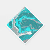 ブルー、ティール（緑がかった色）、ターコイズマーブルフルードアート スタンダードランチョンナプキン (角)