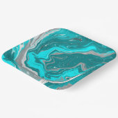 ブルー、ティール（緑がかった色）、ターコイズマーブルフルードアート ペーパープレート (傾斜あり)