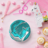 ブルー、ティール（緑がかった色）、ターコイズマーブルフルードアート ペーパーボウル (パーティー)