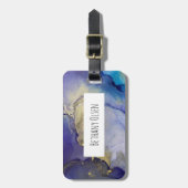 ブルー、ティール(緑がかった色)、パープル、金ゴールドアルコールインク抽象芸術 ラゲッジタグ (正面縦)