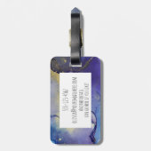 ブルー、ティール(緑がかった色)、パープル、金ゴールドアルコールインク抽象芸術 ラゲッジタグ (裏面縦)