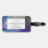 ブルー、ティール(緑がかった色)、パープル、金ゴールドアルコールインク抽象芸術 ラゲッジタグ (裏面横)