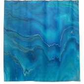 ブルー&ティール（緑がかった色）マーブルアゲートアブストラクション シャワーカーテン (正面)