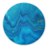 ブルー&ティール（緑がかった色）マーブルアゲートアブストラクション セラミックノブ (正面)