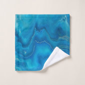 ブルー&ティール(緑がかった色)マーブルアゲートアブストラクション バスタオルセット (ウォッシュタオル)