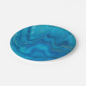 ブルー&ティール（緑がかった色）マーブルアゲートアブストラクション ペーパープレート (アングル)