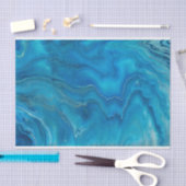 ブルー&ティール（緑がかった色）マーブルアゲートアブストラクション 薄葉紙 (クラフト)