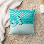 ブルー&ティール(緑がかった色)水玉模様バタフライボウパーソナライズされた クッション (ブランケット)