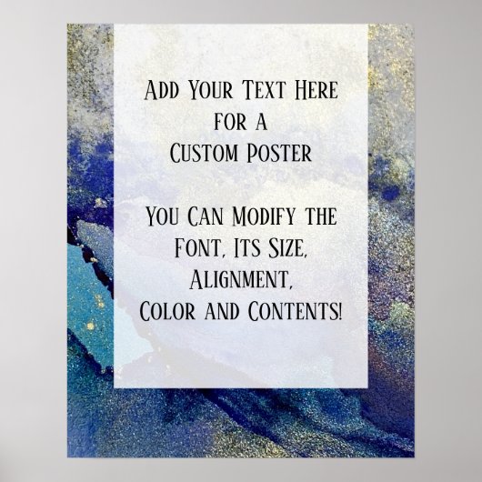 ブルー、ティール（緑がかった色）&金ゴールドマルブルアルコールインクDIY ポスター (正面)