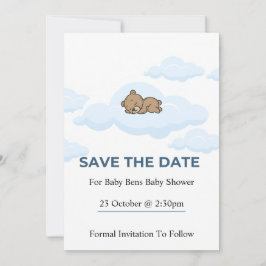 ブルー テディベア ベビーシャワー Save the Date カード
