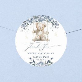 ブルー テディ スウィング ベイビー シャワー サンクス ラウンドシール