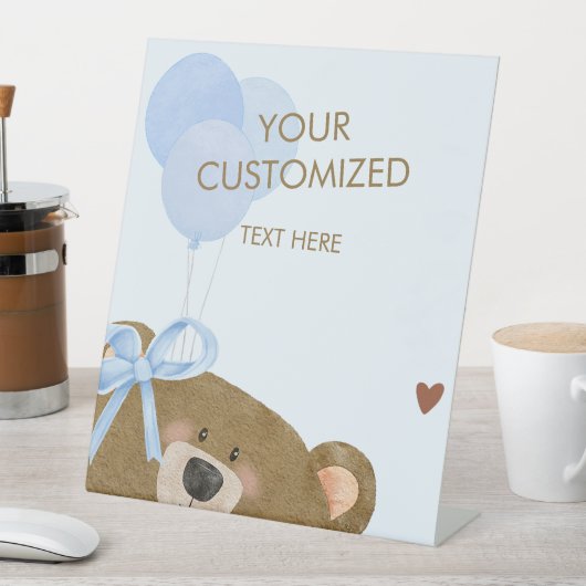 ブルー テディ ベアリー ウェイト ベイビー シャワー カスタマイズ 台座サイン (インサイチュ)