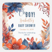 ブルー | テラコッタオボーイ秋フローラベビーシャワー スクエアシール (正面)