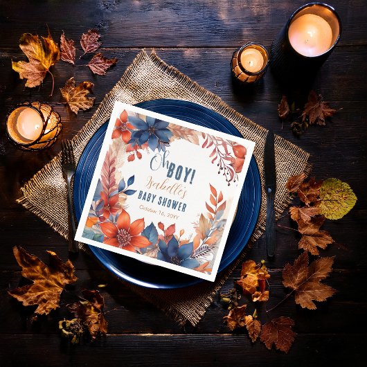 ブルー | テラコッタオボーイ秋フローラベビーシャワー スタンダードカクテルナプキン