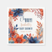 ブルー | テラコッタオボーイ秋フローラベビーシャワー スタンダードカクテルナプキン (正面)