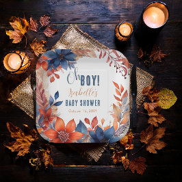 ブルー | テラコッタオボーイ秋フローラベビーシャワー ペーパープレート