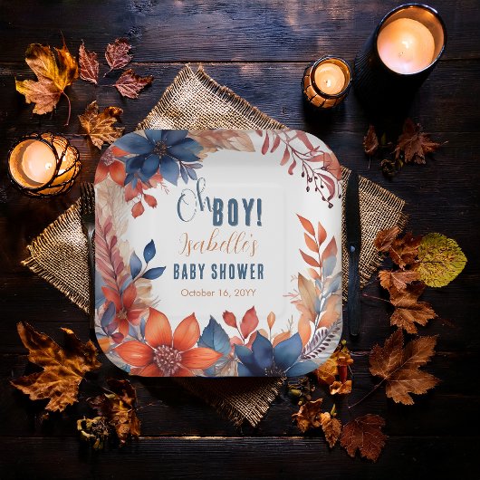 ブルー | テラコッタオボーイ秋フローラベビーシャワー ペーパープレート