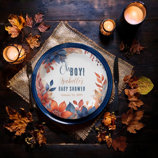 ブルー | テラコッタオボーイ秋フローラベビーシャワー ペーパープレート