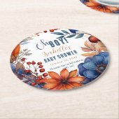 ブルー | テラコッタオボーイ秋フローラベビーシャワー ラウンドペーパーコースター (アングル)