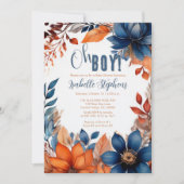 ブルー | テラコッタオボーイ秋フローラベビーシャワー 招待状 (正面)