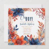 ブルー | テラコッタオボーイ秋フローラベビーシャワー 招待状 (正面)