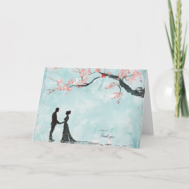 ブルー テーマのウェディング - 花嫁と花婿 サンキューカード