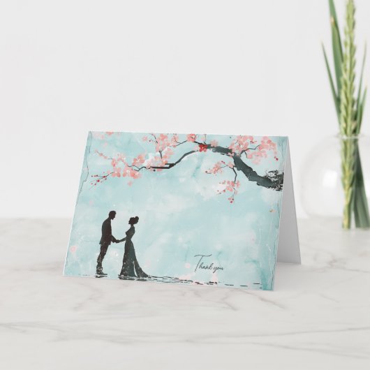 ブルー テーマのウェディング - 花嫁と花婿 サンキューカード (正面)