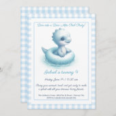 ブルー・ディノ・プールパーティー – 誕生日招待状 招待状 (正面/裏面)